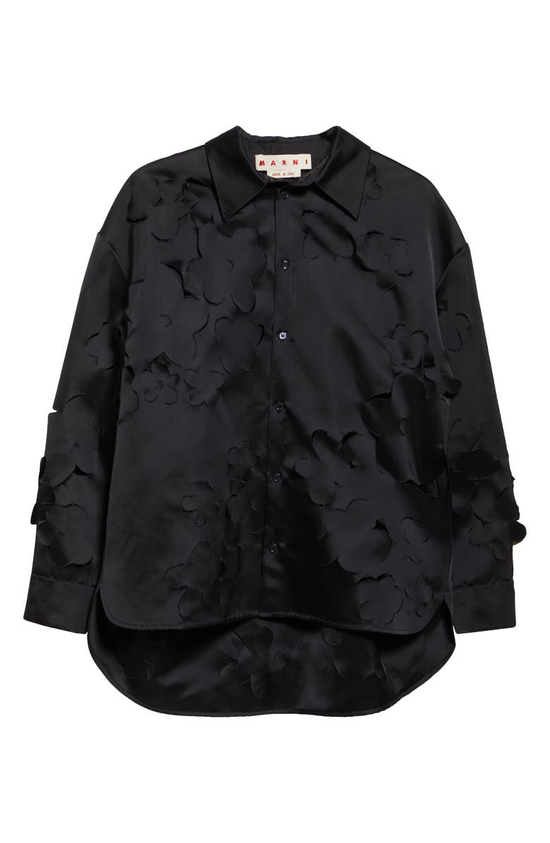 Marni Oversize Floral Cutout Satin Button-Up Shirt, Alternate, color,