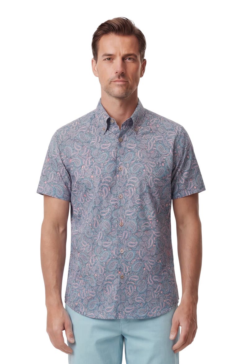 Paisley Pile Mens Printed Button Up Shirt, Main, color, PAISLEY PILE CORAL