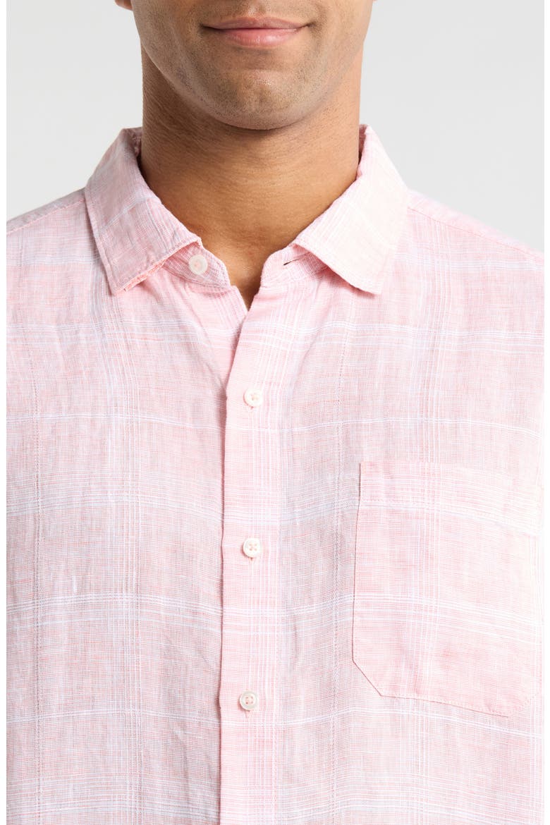 Paradiso Plaid Button-Up Shirt, Alternate, color, PASSION PEACH
