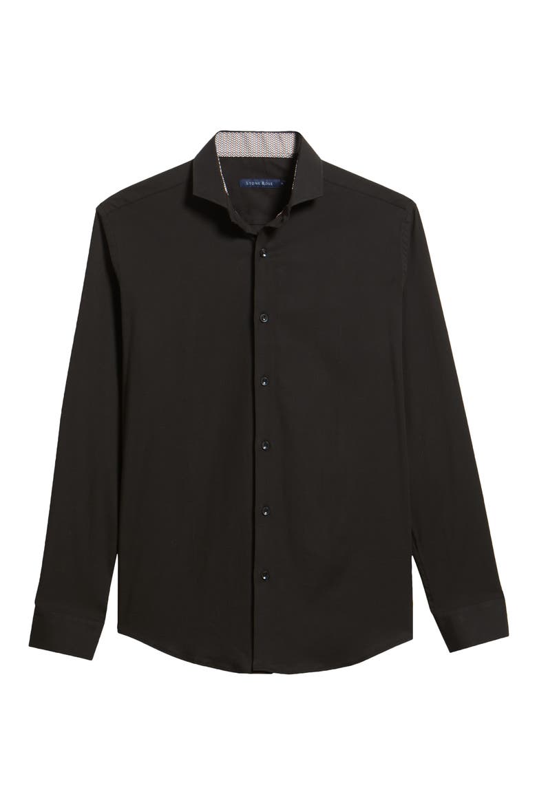 Nova Legacy Solid Black Stretch Cotton Blend Button-Up Shirt, Alternate, color, BLACK