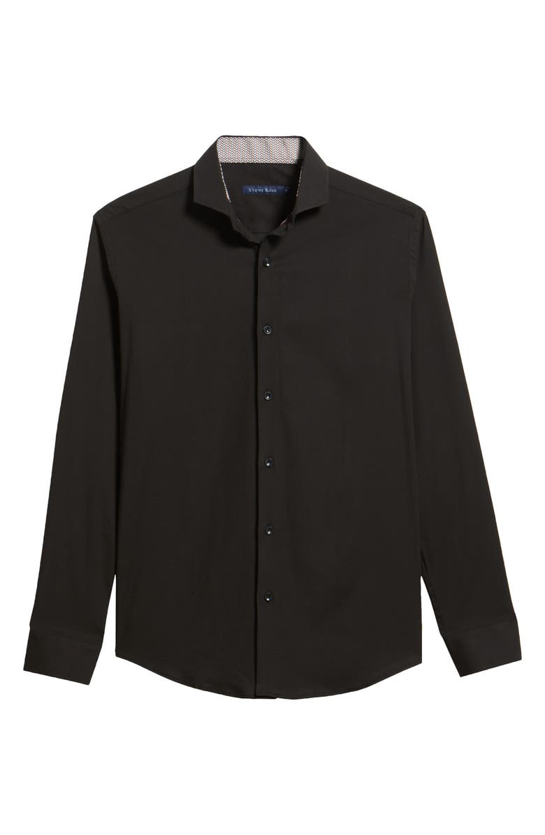 Stone Rose Nova Legacy Solid Black Stretch Cotton Blend Button-Up Shirt, Alternate, color, Black