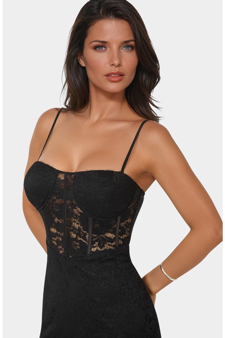 Lace Corset Body-Con Midi Dress, Alternate, color, BLACK