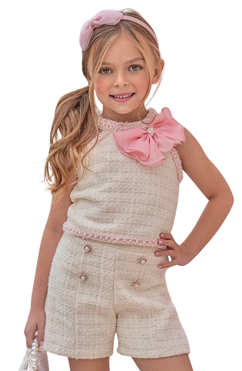 Mia Belle Girls Girls Confident Little Diva Halter Tweed Top and Short Set, Main, color, Ivory