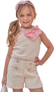 Mia Belle Girls Girls Confident Little Diva Halter Tweed Top and Short Set