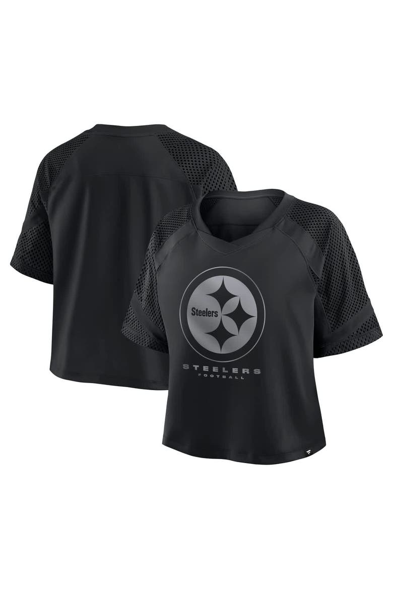 Women's Fanatics Pittsburgh Steelers Oversized Raglan V-Neck Blackout Fashion Jersey, Main, color, Black