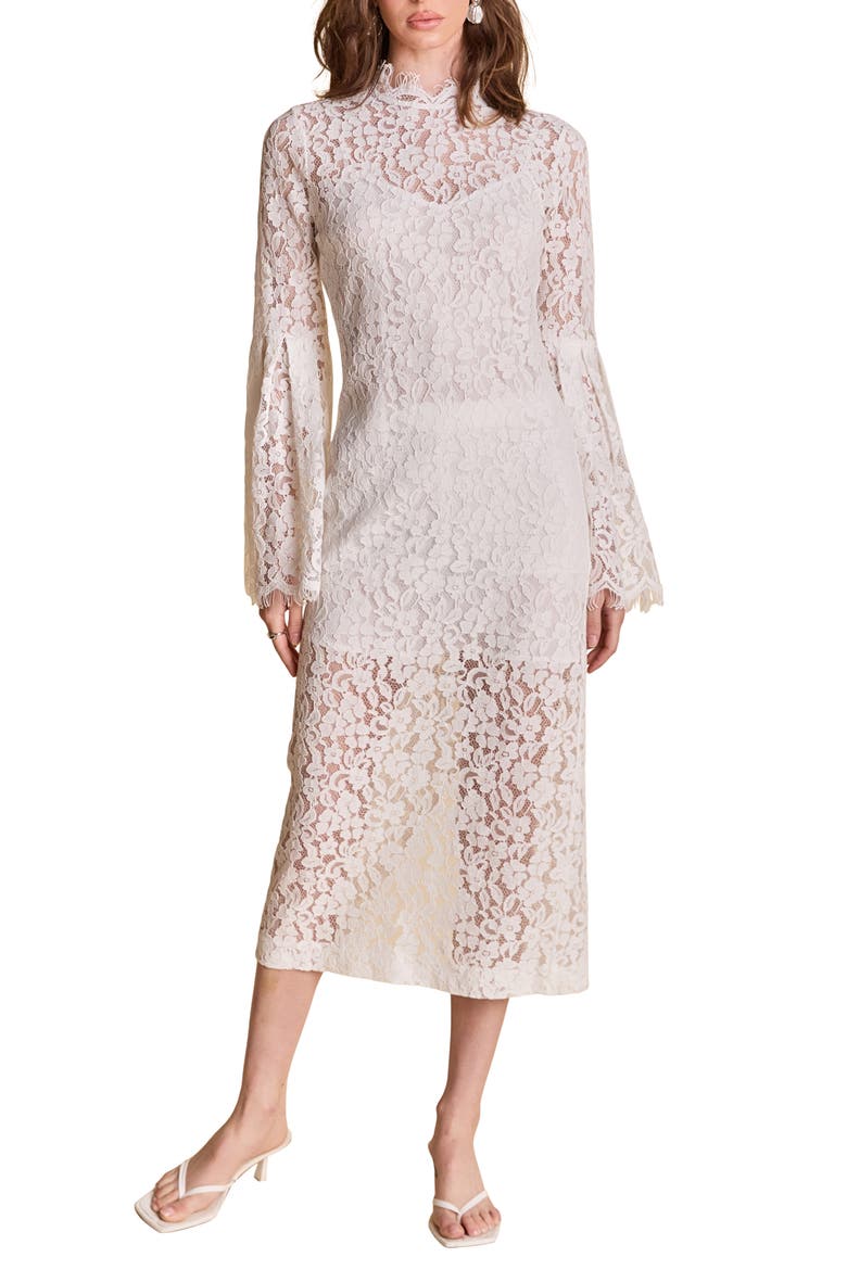 Lace Long Sleeve Midi Dress, Main, color, WHITE