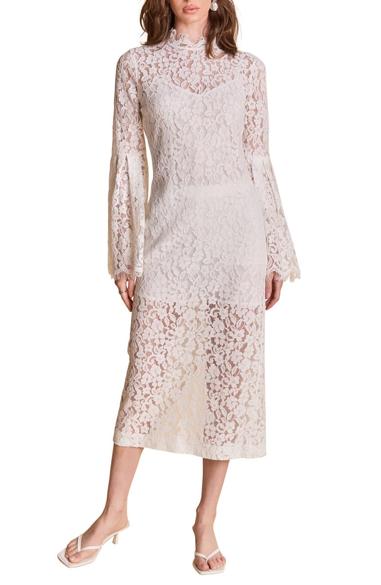 Endless Rose Lace Long Sleeve Midi Dress, Main, color, White