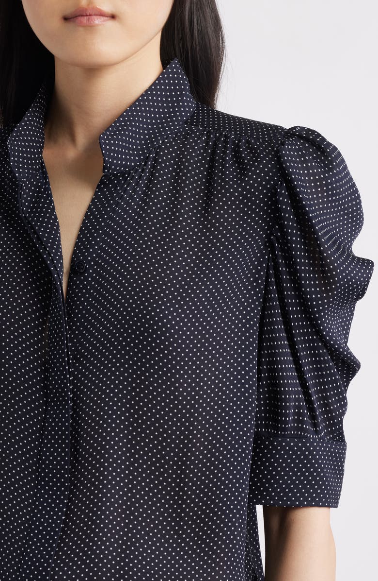 FRAME The Gillian Puff Sleeve Silk Blouse, Alternate, color, Navy Multi