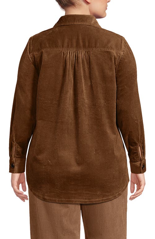 Lands' End Plus Size Wide Wale Corduroy Shirt Jacket In Brown
