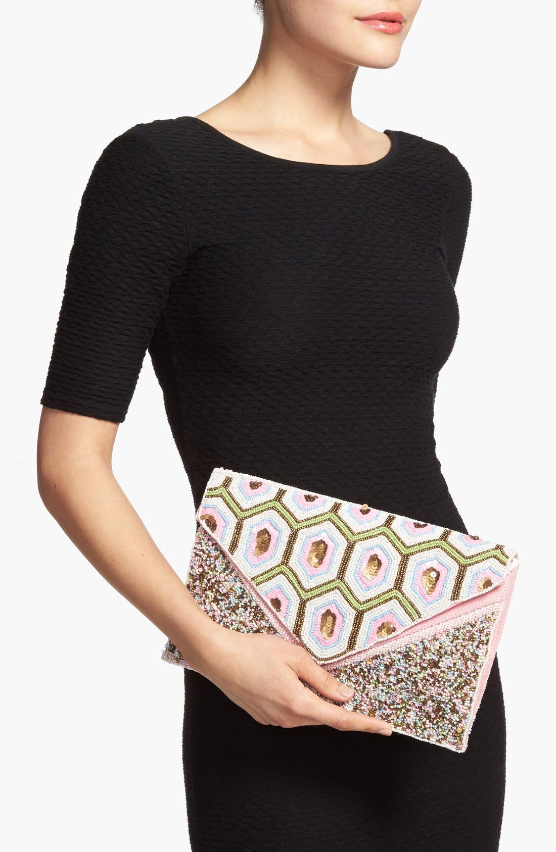 Geo Beaded Envelope Clutch, Alternate, color, PINK MULTI