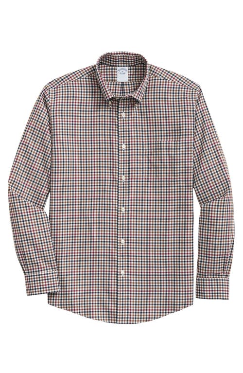 Brooks Brothers Regular Fit Twill Non-Iron Stretch Button-Down Shirt in Plum Bison Chocolate 