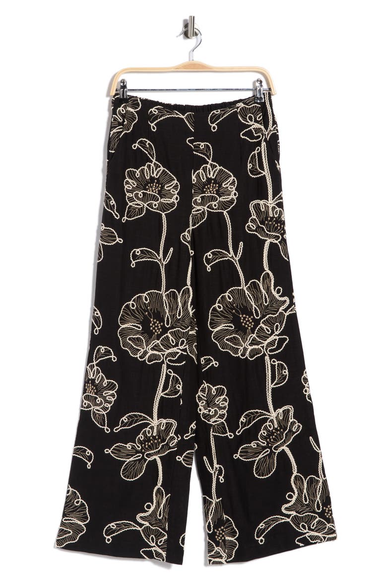 Embroidered Pants, Alternate, color, BLACK/ IVORY