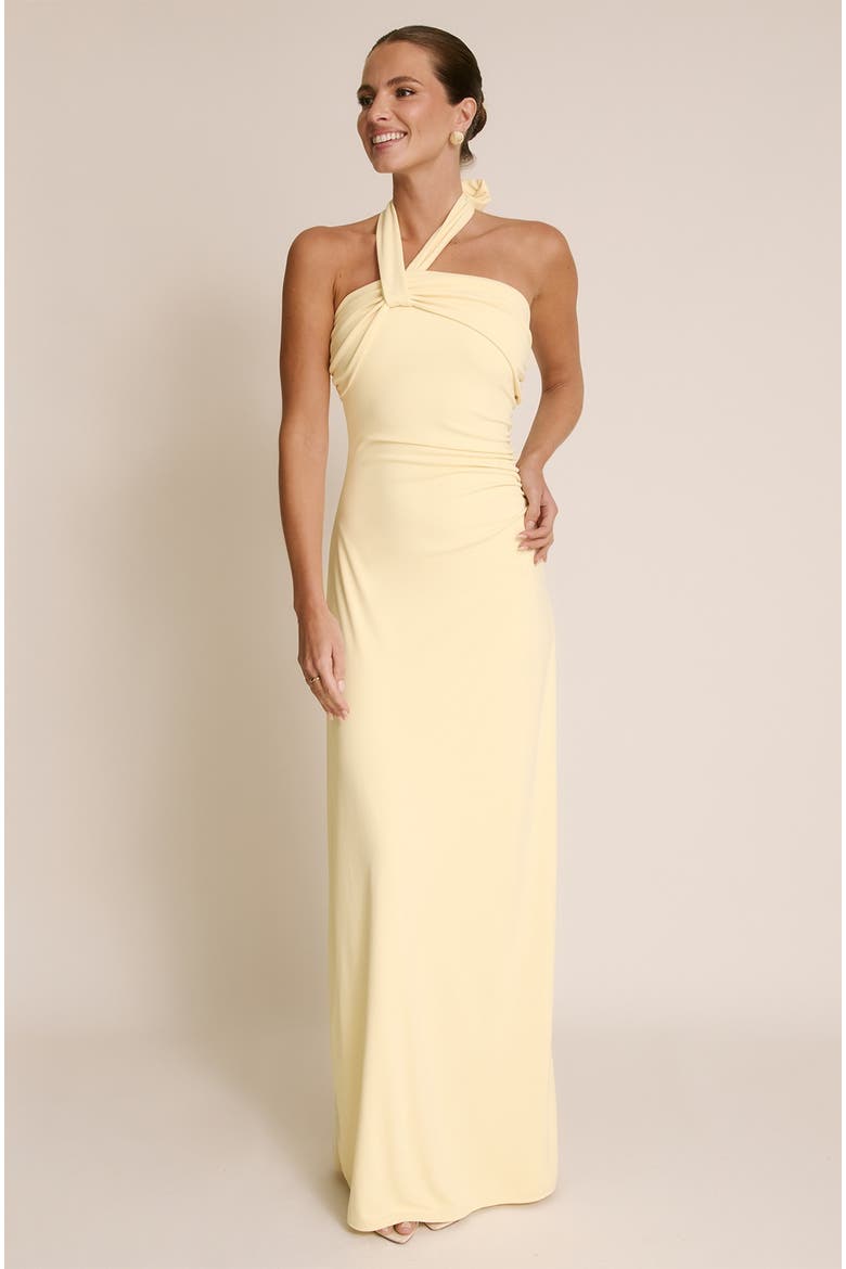 Halter Neck Stretch Bridesmaid Dress, Main, color, Lemon