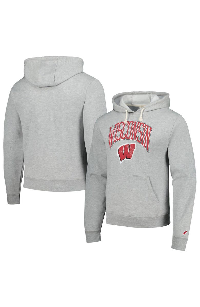 LEAGUE COLLEGIATE WEAR Men's League Collegiate Wear  Heather Gray Wisconsin Badgers Tall Arch Essential Pullover Hoodie, Main, color, 