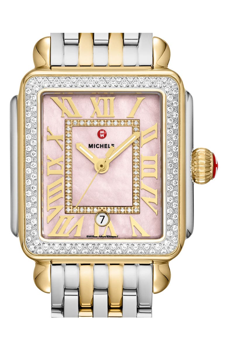 MICHELE Deco Madison Diamond Two-Tone Bracelet Watch, 35mm, Alternate, color, 