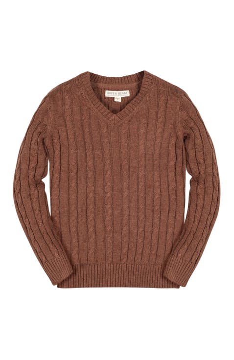 Baby Boys' Organic Fine Gauge Cable V-Neck Sweater, Infant