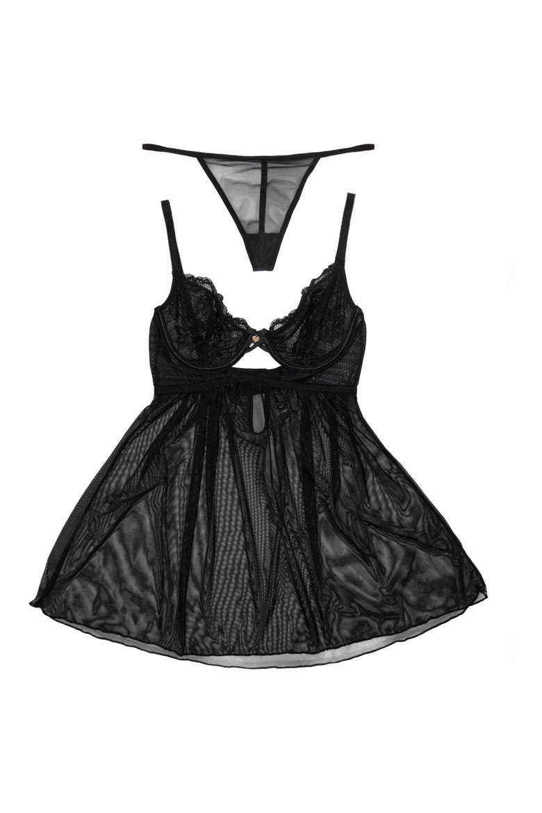 RACHEL ROY Full Figure Soft Cup Babydoll, Alternate, color, BLACK