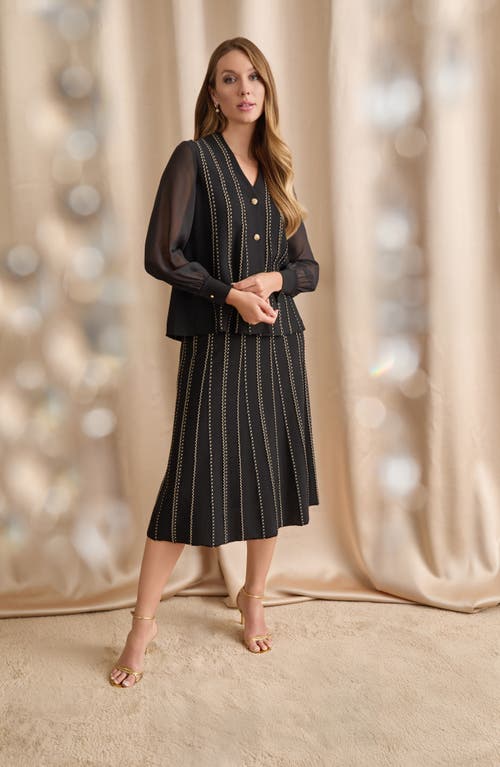 Ming Wang Metallic Stripe Cardigan In Black