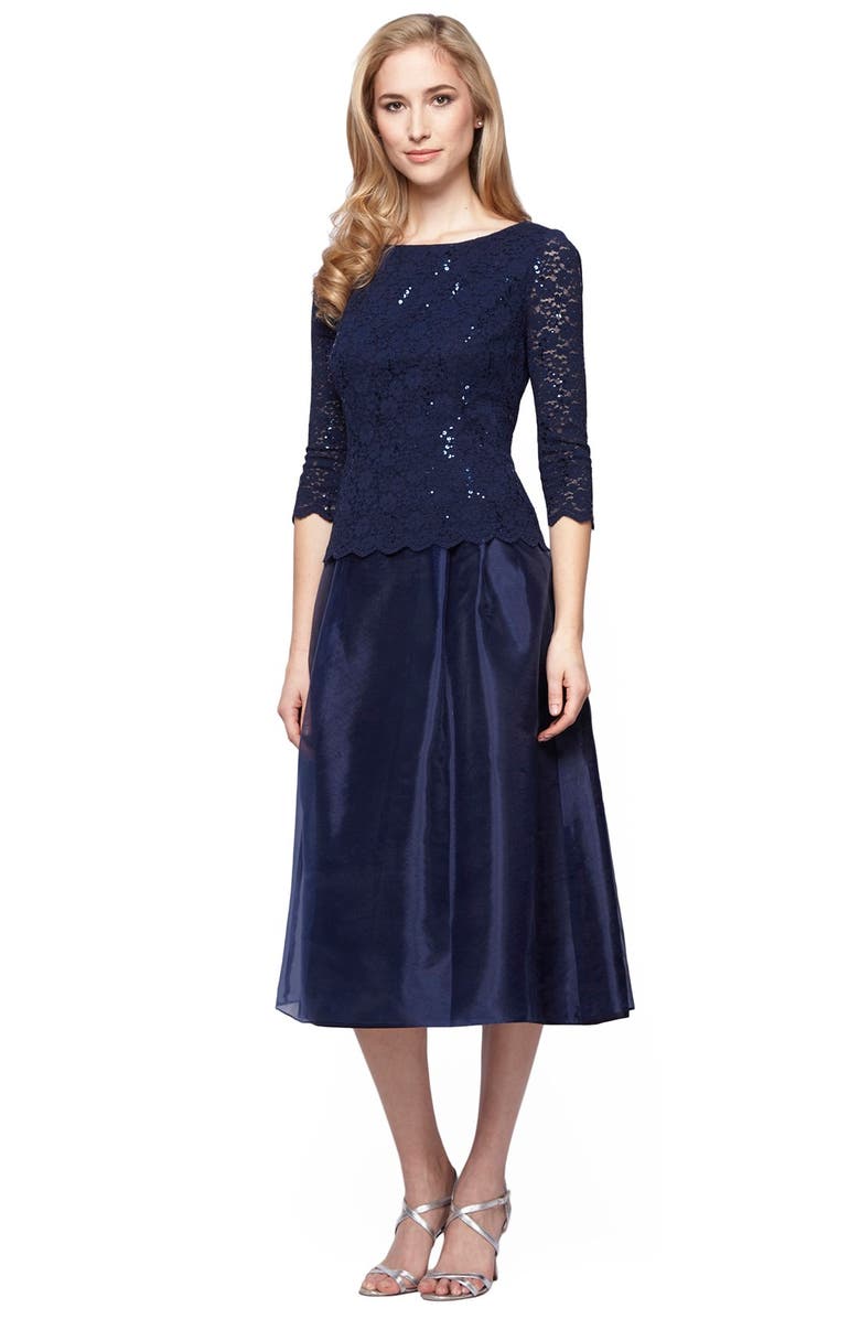 Alex Evenings Mixed Media Fit & Flare Dress, Alternate, color, 