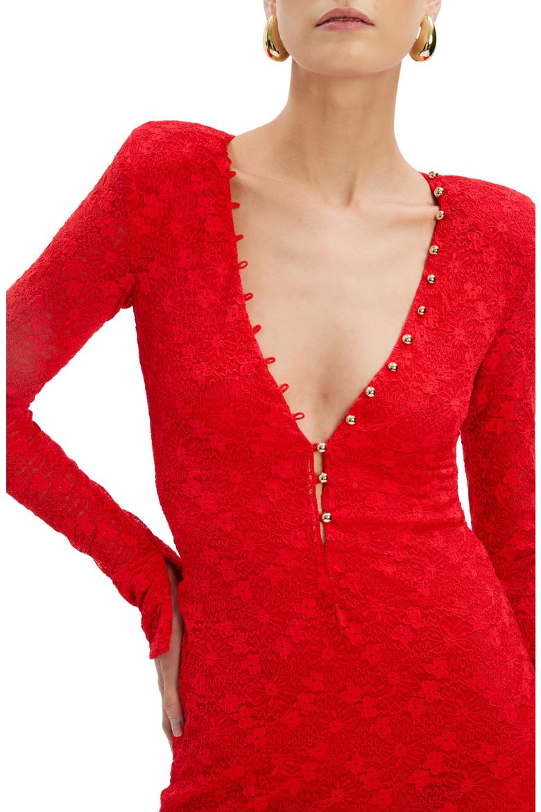 Zenia Deep V-Neck Long Sleeve Dress, Alternate, color, FIRE RED