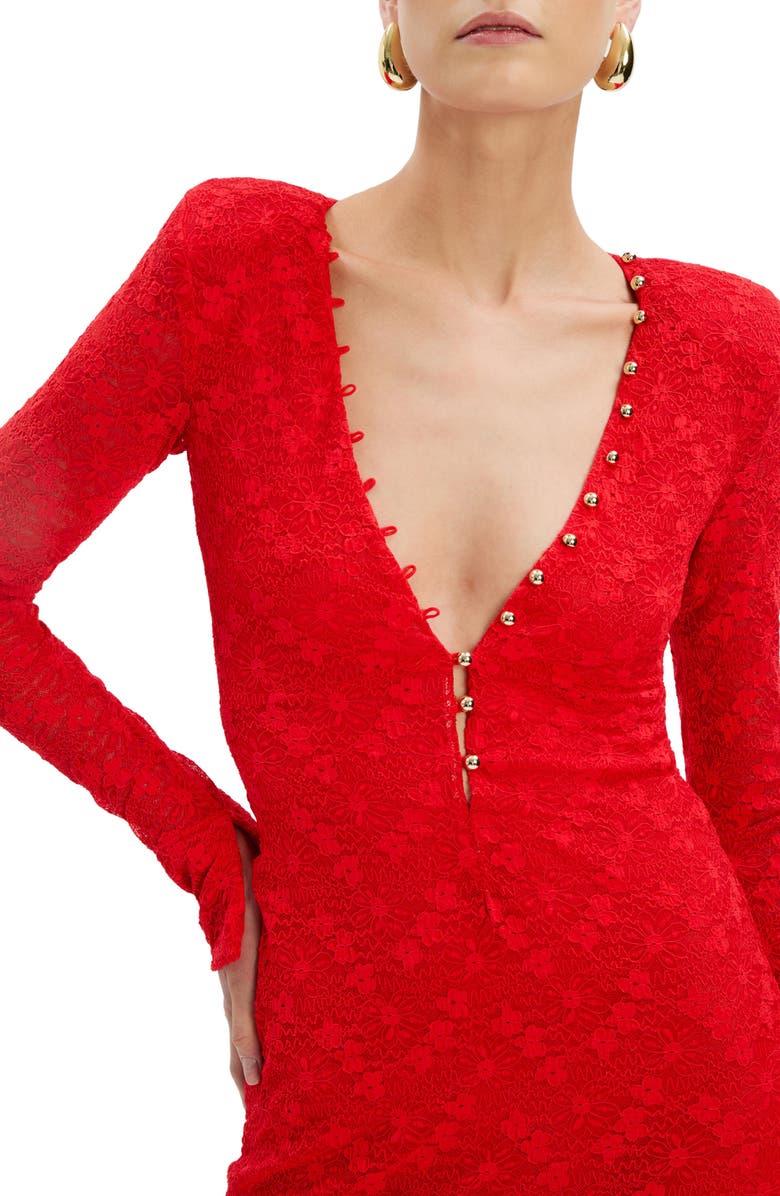 Bardot Zenia Deep V-Neck Long Sleeve Dress, Alternate, color, Fire Red