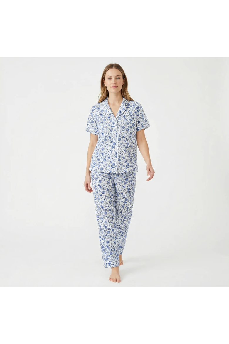 Women's Short Sleeve and Long Pants Pajama Set, Main, color, Porcelain Vine