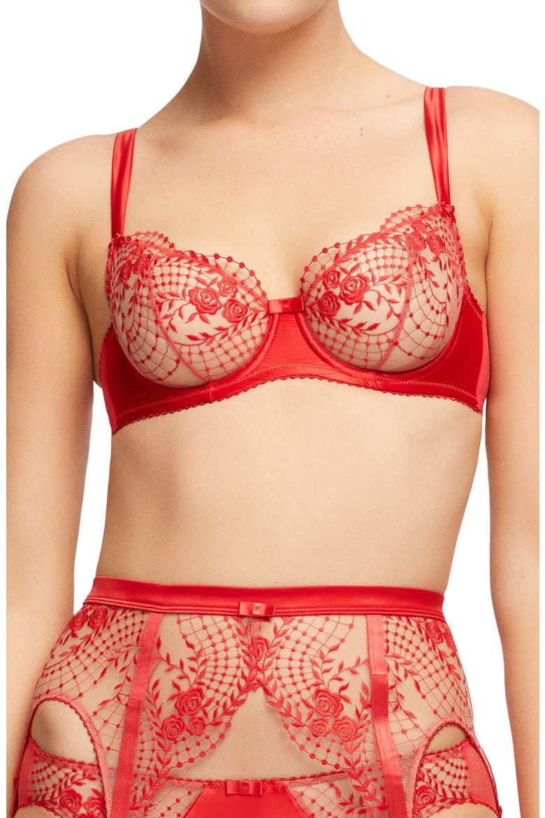 Julies Roses Underwire Balconette Bra, Main, color, ROSE RED