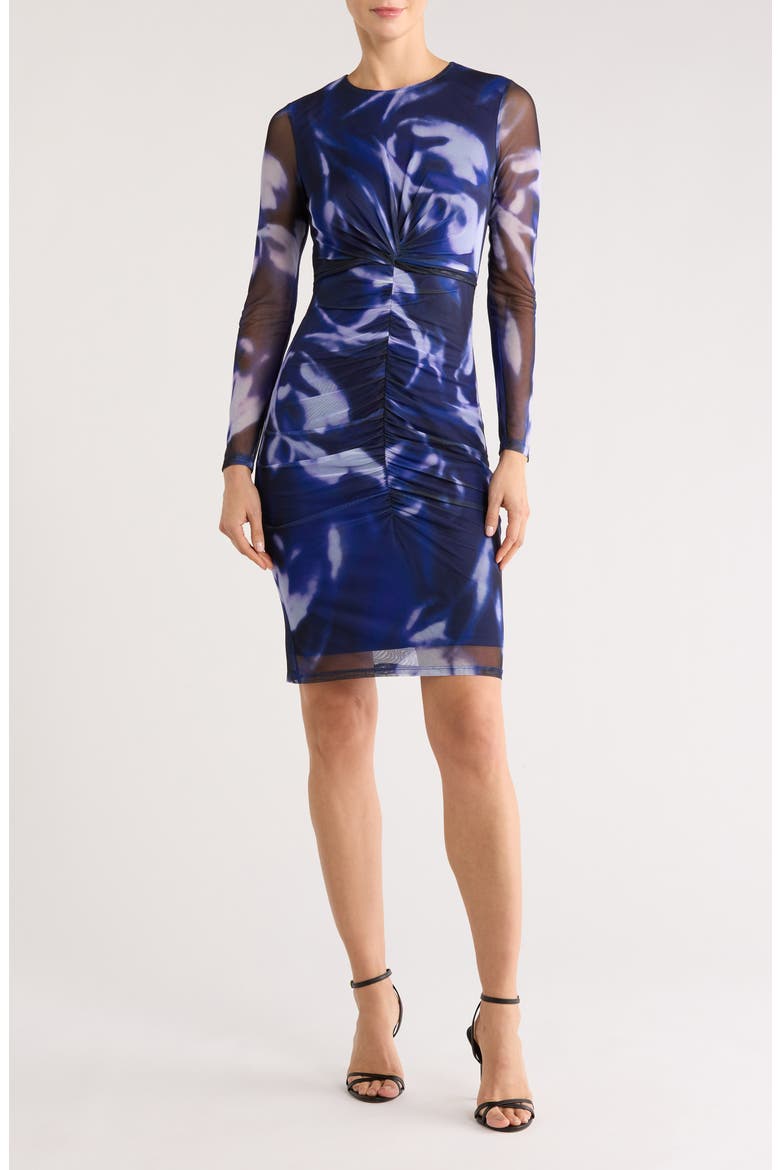 Long Sleeve Mesh Midi Body-Con Cocktail Dress, Main, color, PURPLE BLUE