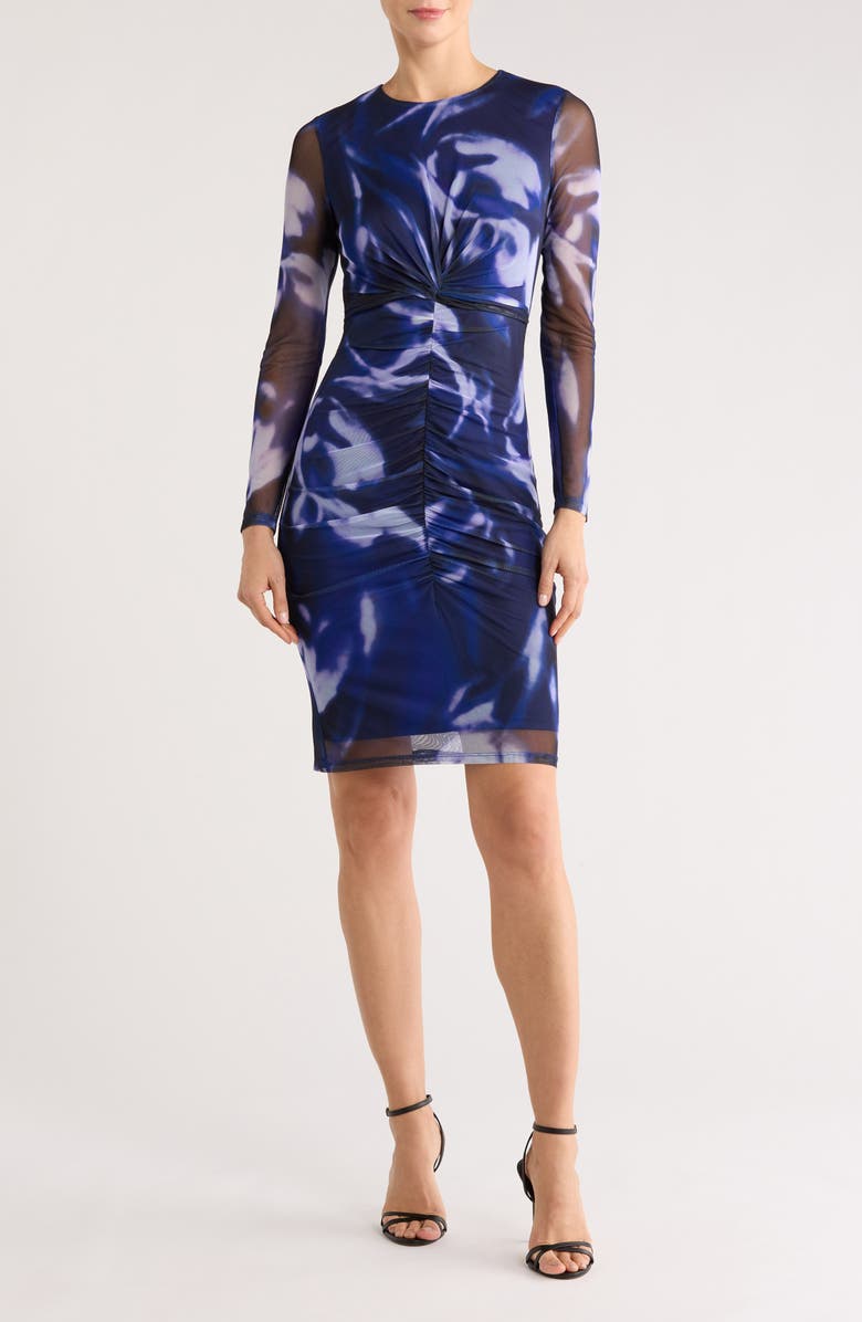 Vince Camuto Long Sleeve Mesh Midi Body-Con Cocktail Dress, Main, color, Purple Blue