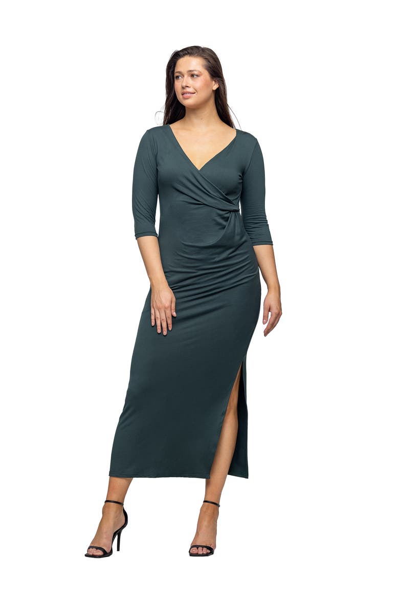 Fitted V-Neck Side Slit Maxi Dress, Main, color, Hunter