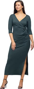 24seven Comfort Apparel Fitted V-Neck Side Slit Maxi Dress