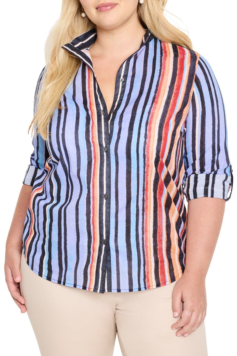 Painted Peninsula Cotton Stand Collar Button-Up Shirt, Main, color, BLUE MULTI
