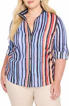 NIC+ZOE Painted Peninsula Cotton Stand Collar Button-Up Shirt
