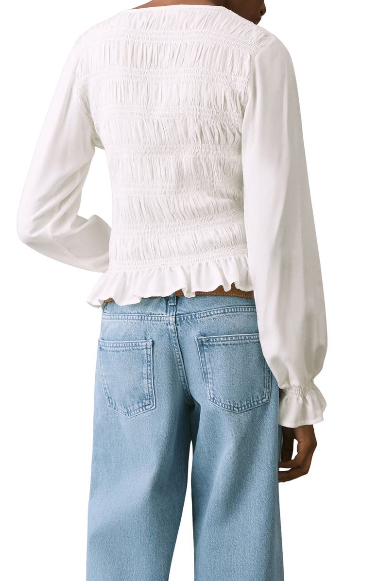 MANGO TEEN Smock Detail Ruffle Top, Alternate, color, Off White