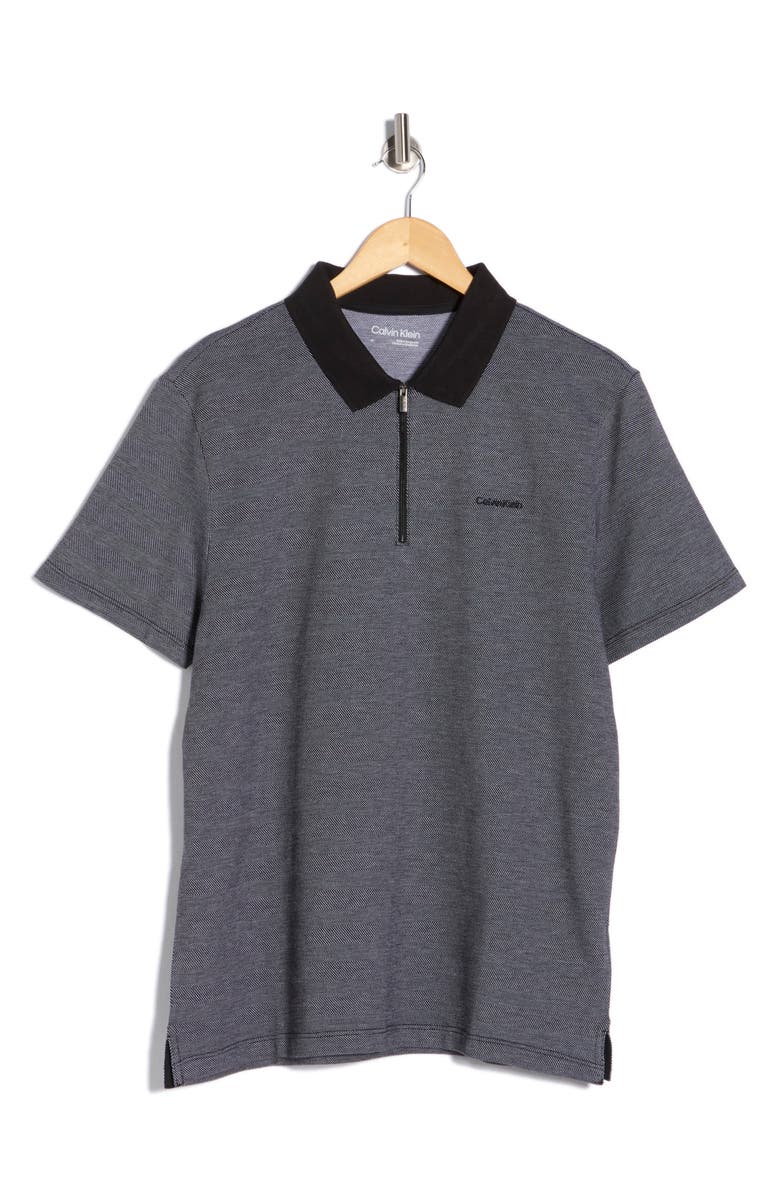Calvin Klein Iconic Herringbone Cotton Zip Polo, Alternate, color, Black