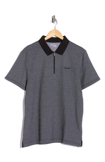 Calvin Klein Iconic Herringbone Cotton Zip Polo In Gray