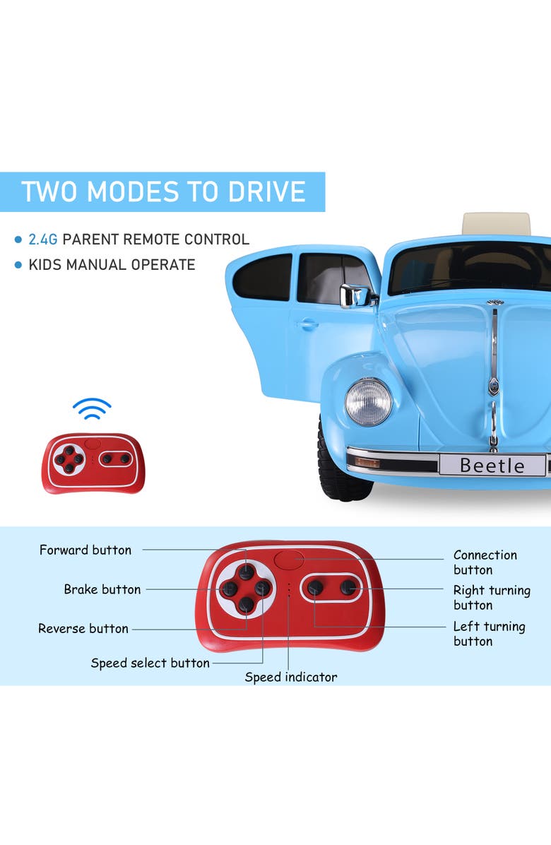 Aosom 6V Licensed Volkswagen Beetle Ride-On Car with Remote Control, Music, Alternate, color, Blue