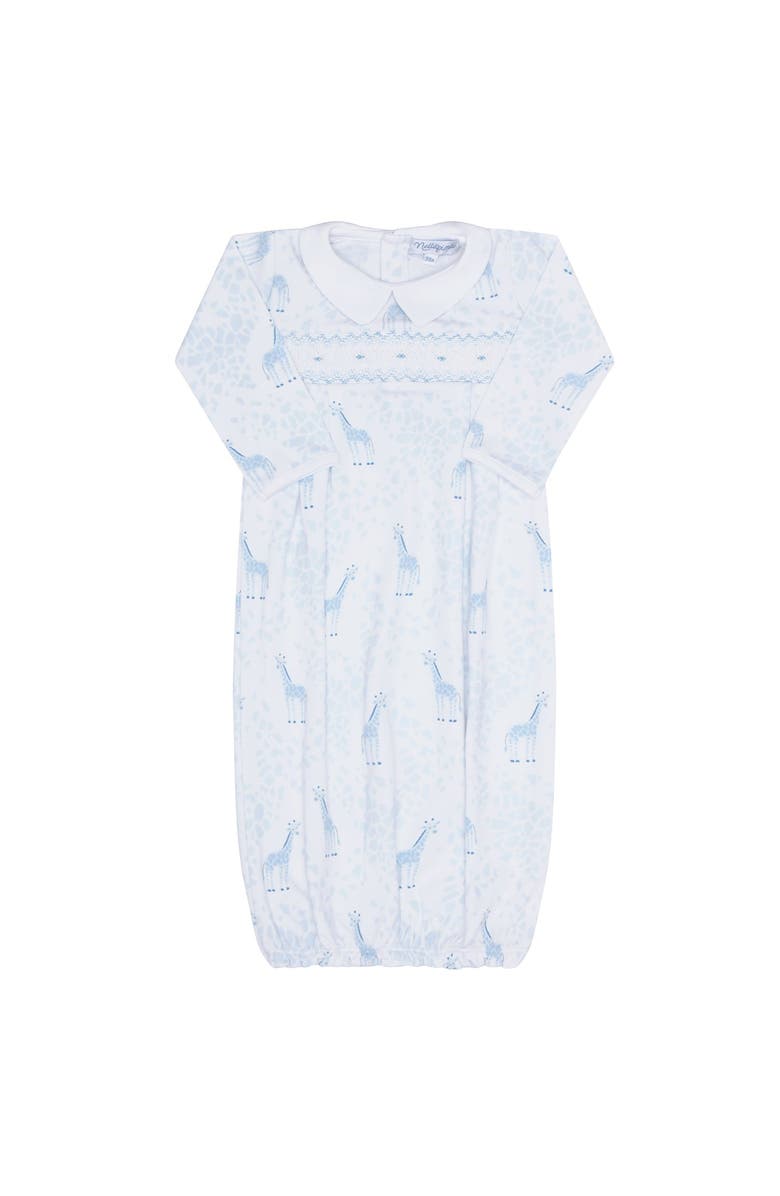Nellapima Blue Giraffe Print Smocked Gown - Baby, Alternate, color, Blue
