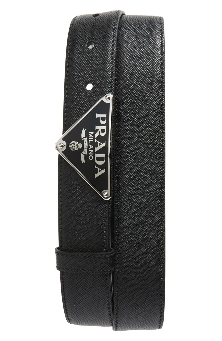 Prada Triangle Logo Saffiano Leather Belt, Main, color, 