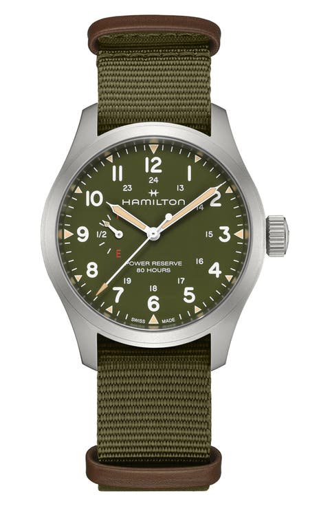 Khaki Field Mechanical Power Reserve Web Strap Watch, 40mm