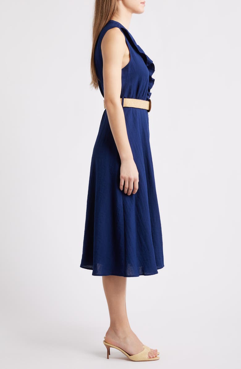 Sam Edelman Ruffle Trim Sleeveless Midi Dress, Alternate, color, Navy