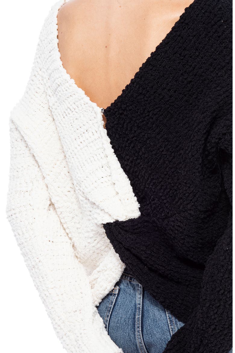 Popcorn Twist Back Sweater, Alternate, color, IVORY/ BLACK