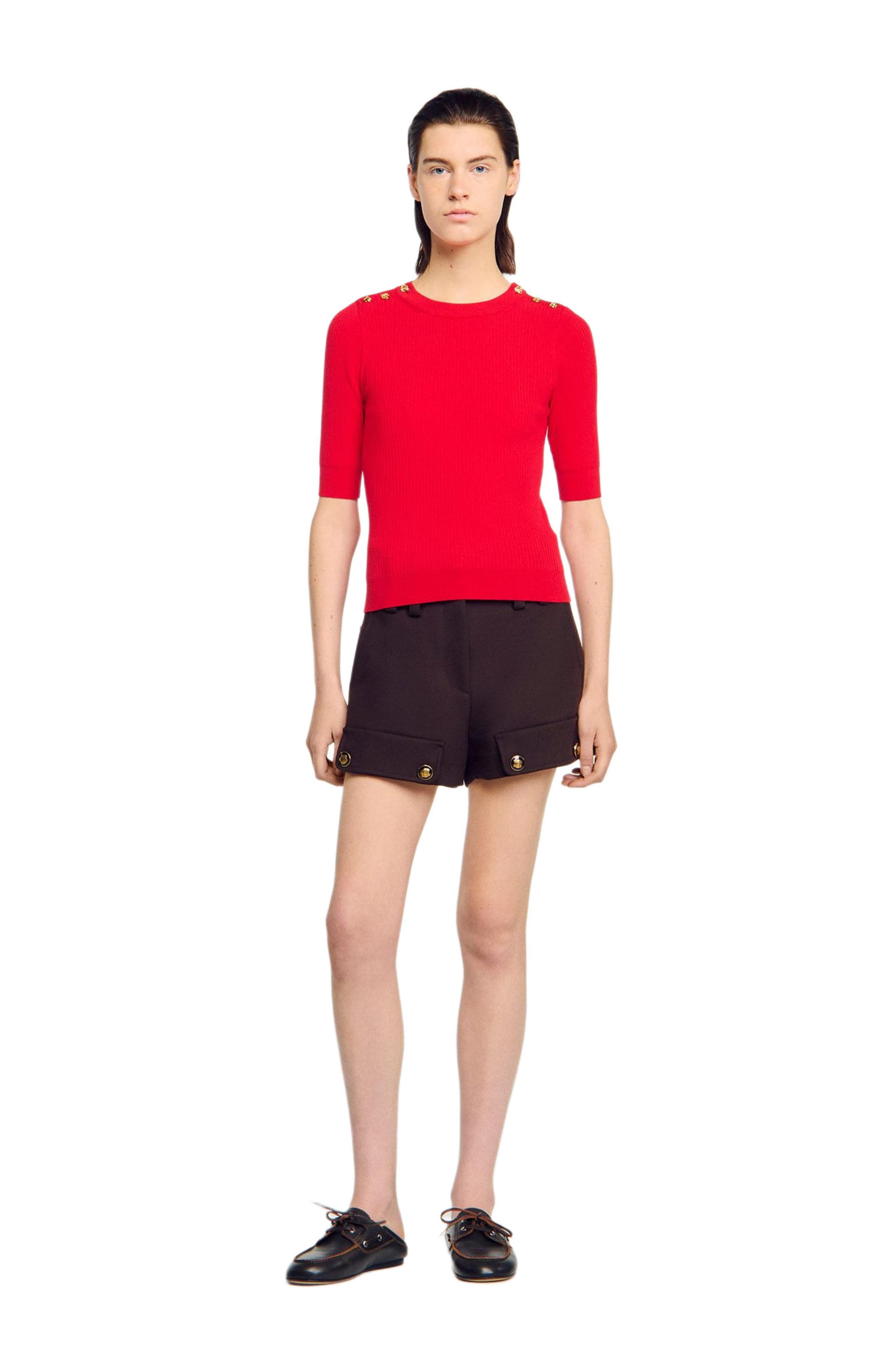 Short-sleeve ribbed sweater