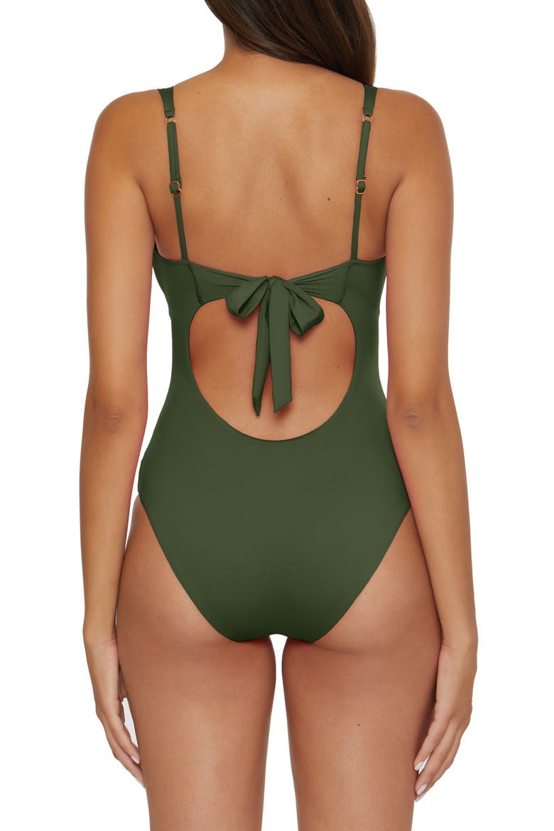 Shirred V-Wire One-Piece Swimsuit, Alternate, color, GREEN