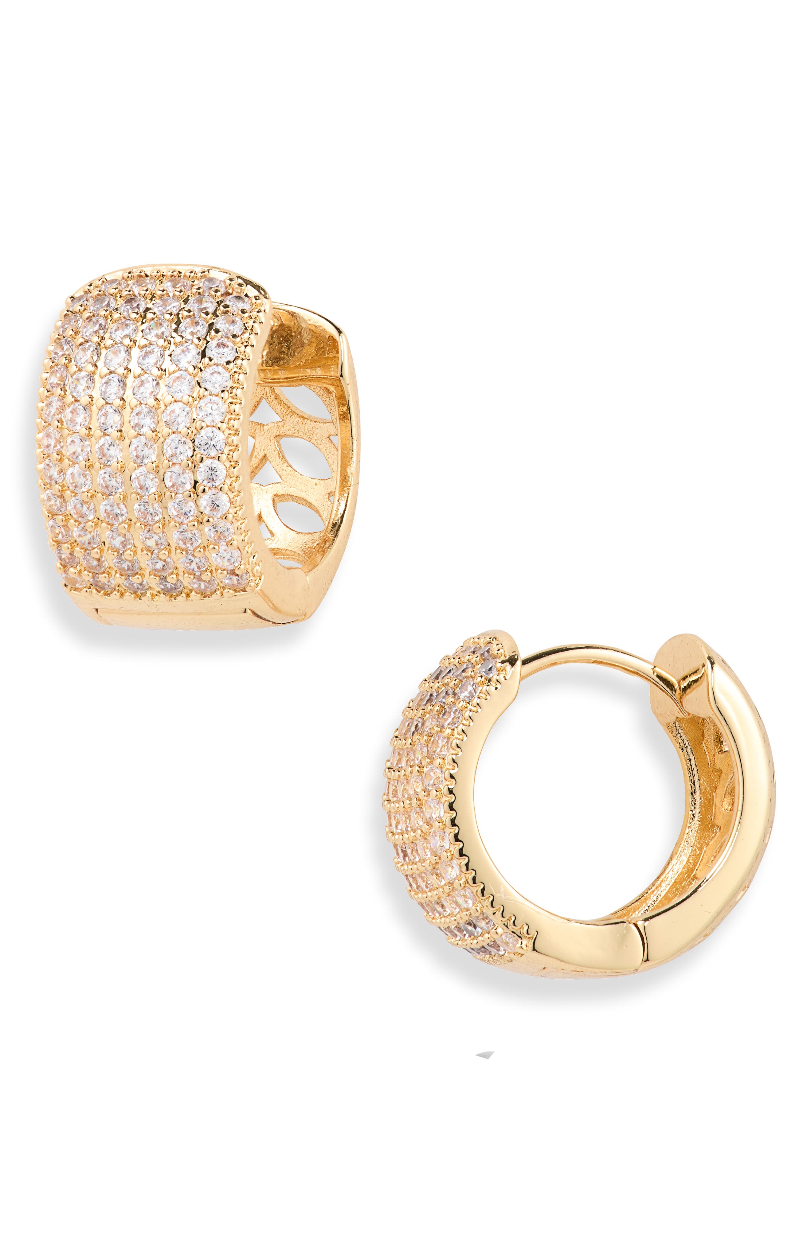 Chunky Cubic Zirconia Huggie Hoop Earrings