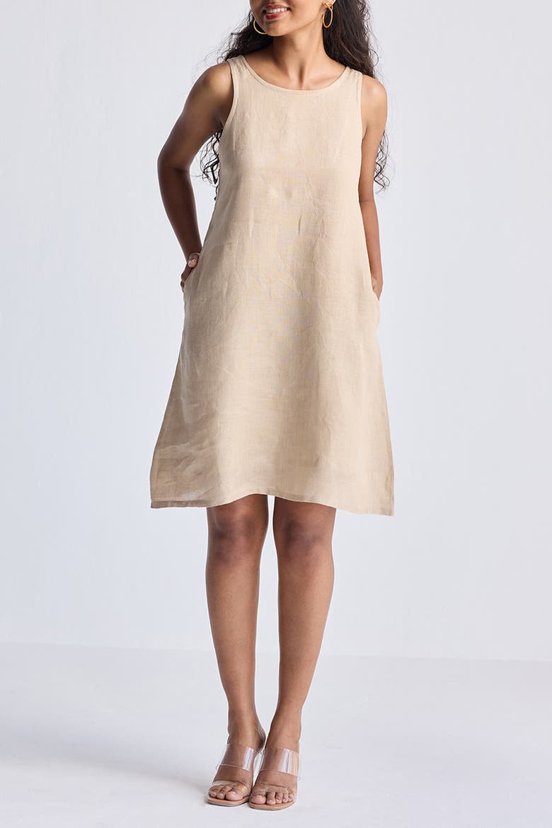Hemp Short Dress with Back Embroidery, Main, color, Beige