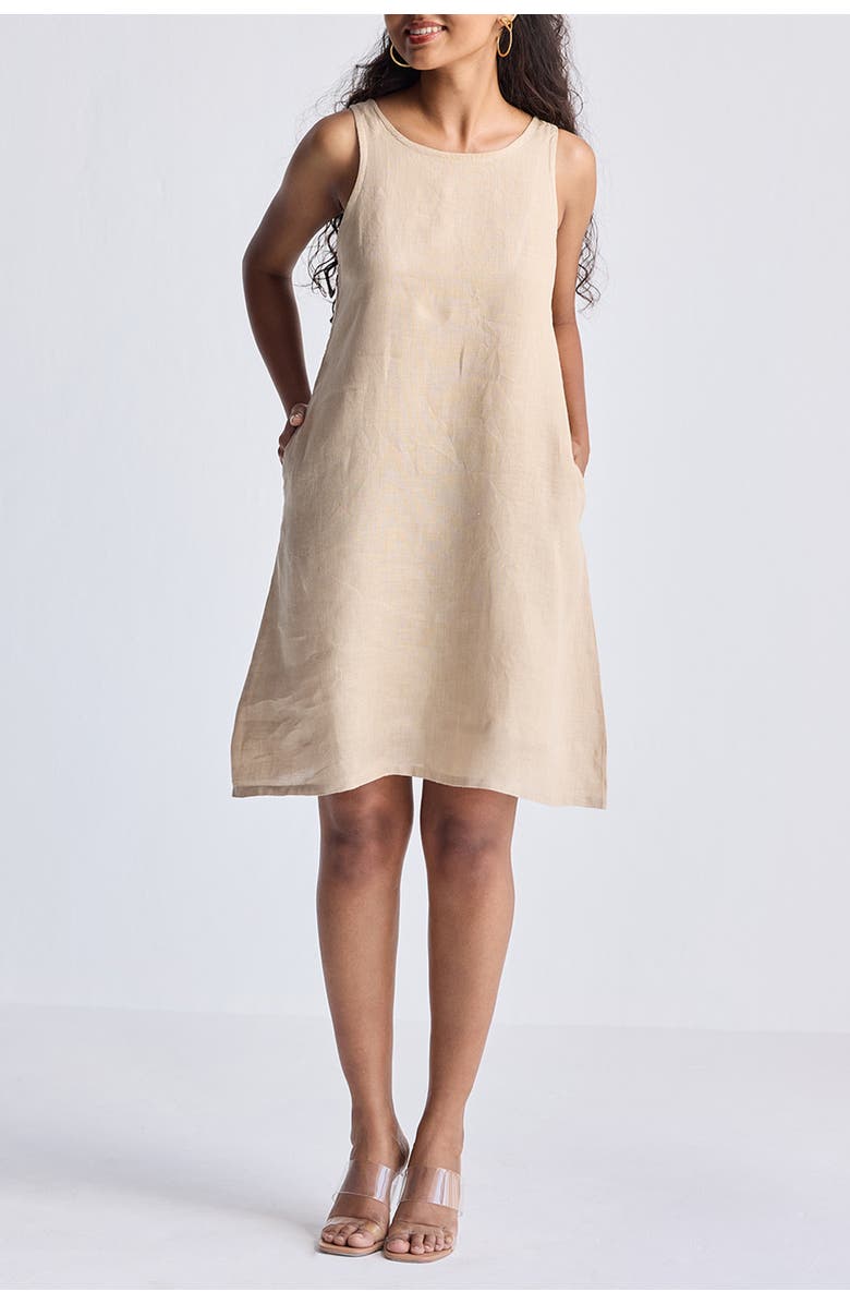 Reistor Hemp Short Dress with Back Lace, Main, color, Beige