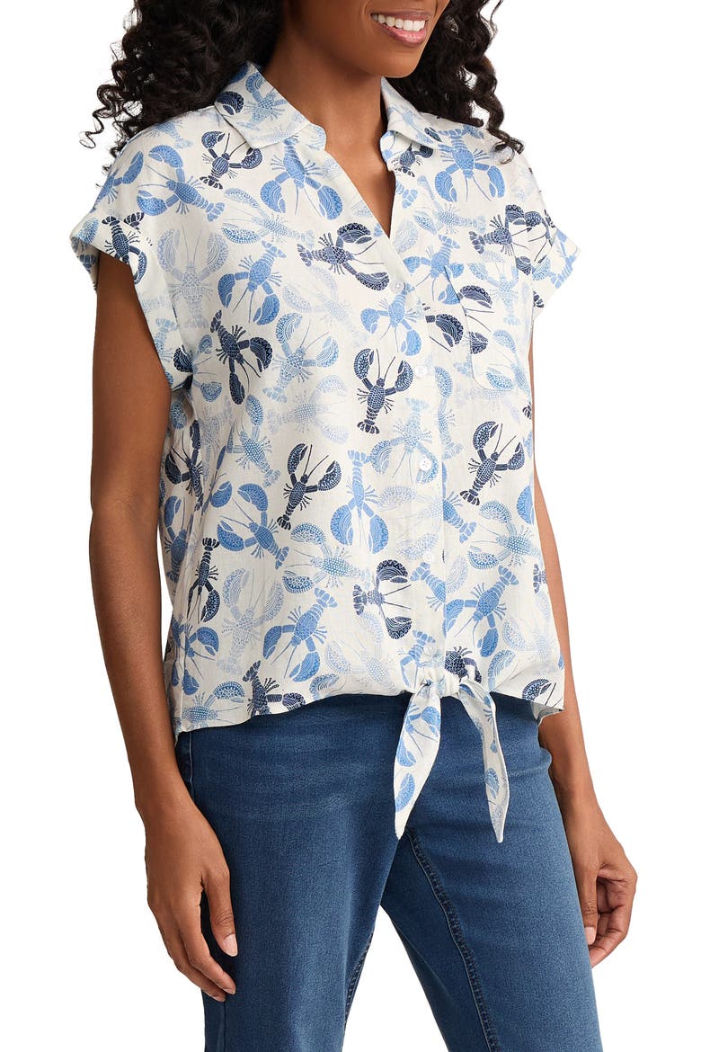 Lobster Print Tie Front Shirt, Alternate, color, NATURAL WHITE MULTI