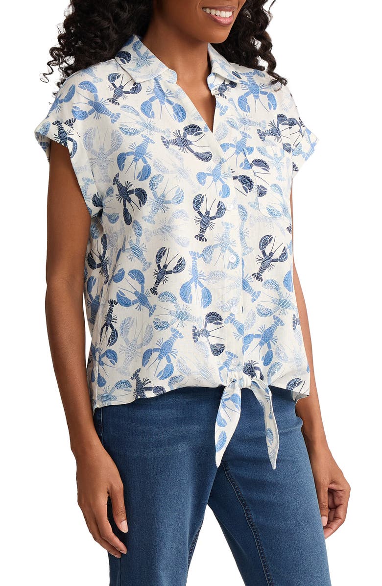 Jones New York Lobster Print Tie Front Shirt, Alternate, color, Natural White Multi