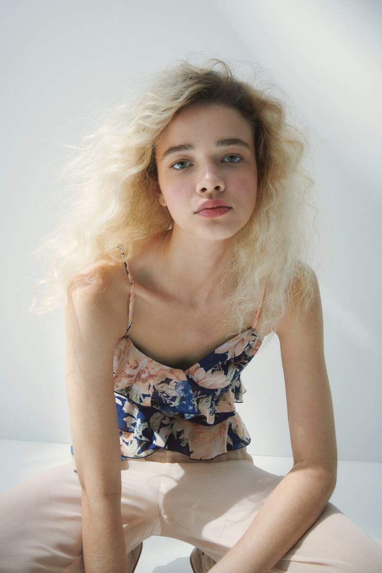 Flounced Strappy Top, Alternate, color, Navy blue/Floral